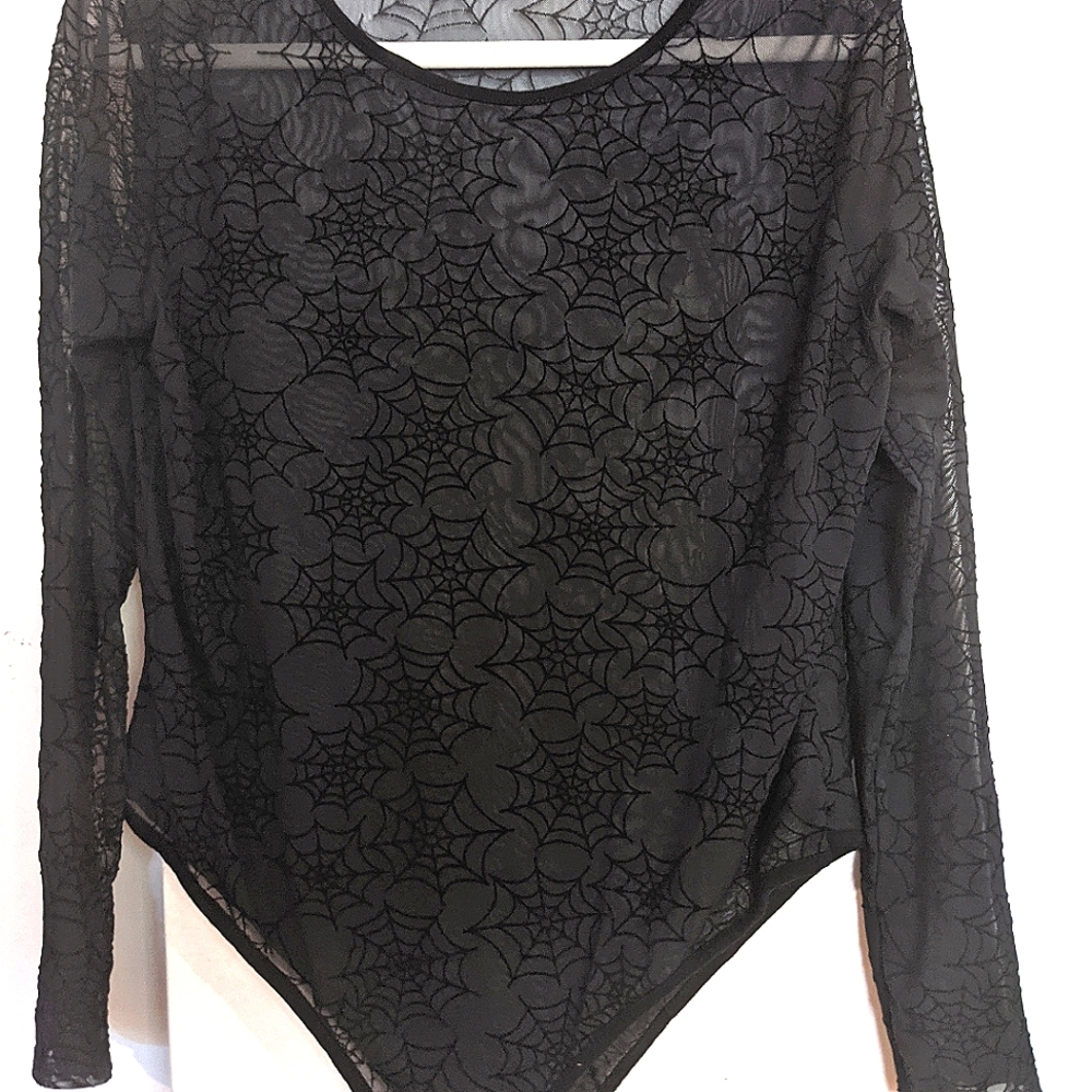 Spider Web black stretch mesh bodysuit top
